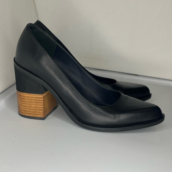 Jil Sander Navy Women’s Size 37.5 (US 7.5) Black Leather Block Heel Pumps - Picture 1 of 5